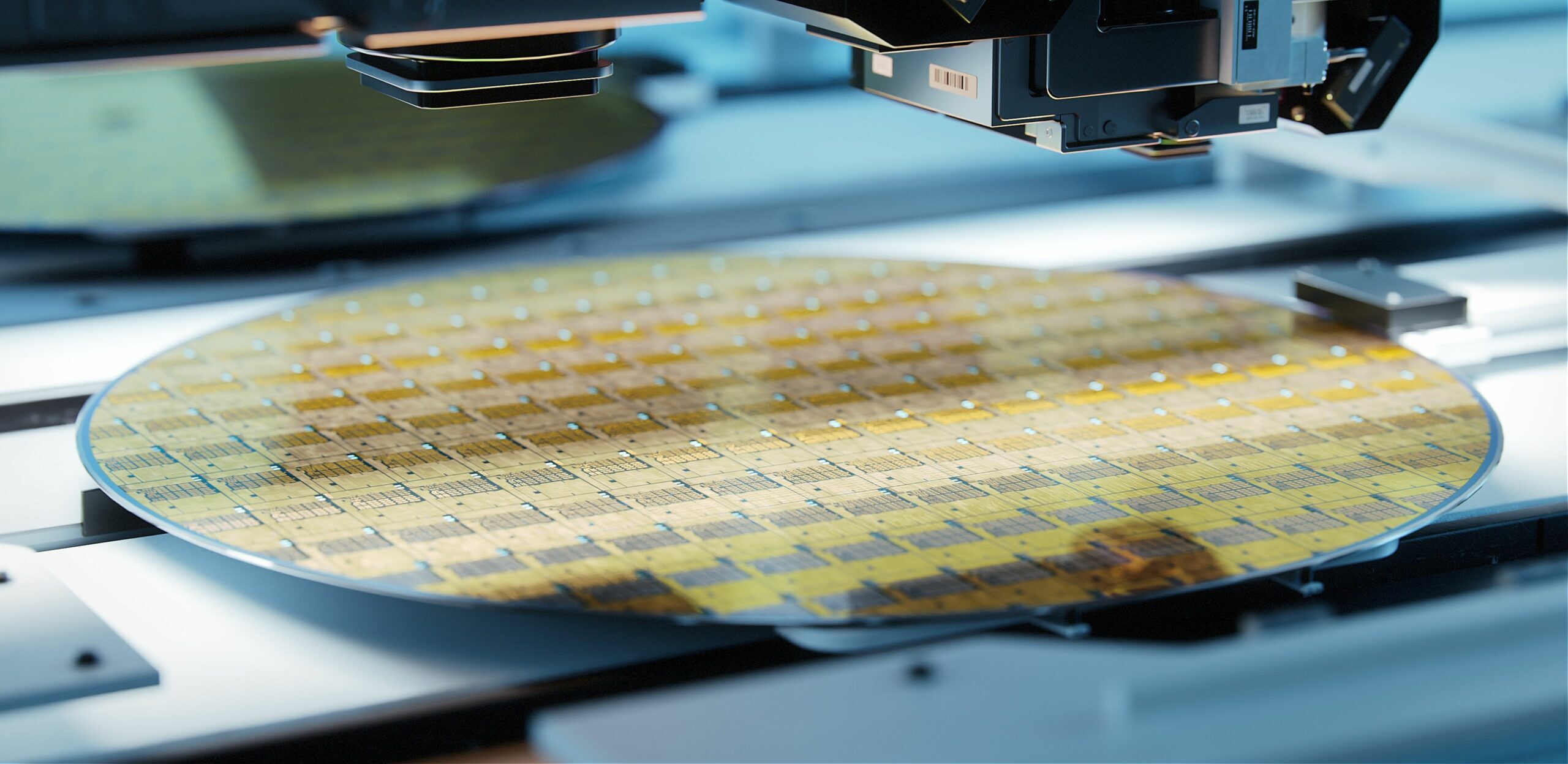 Close-up Shot of Silicon Wafer in Bright light at Advanced Semic